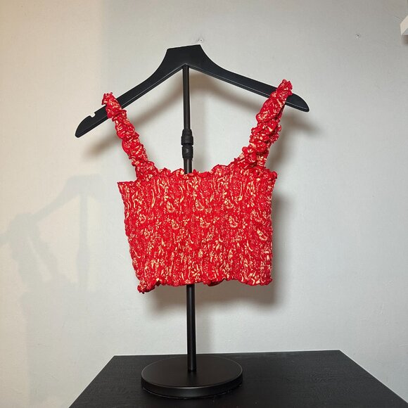 coolchange Red Smocked Ruffle Crop Top (S) - Picture 7 of 10